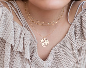 Globe Necklace, Earth Necklace, Boho Jewelry, Silver Necklace, Gold Plated Necklace, Globe Pendant, Globe Choker, World Map Necklace