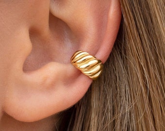 Dainty Cabled Wide Chunky Conch Ear Cuff Earrings