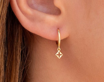 Dainty & Minimalist Rhombus Cross Charm Huggie Hoop Earrings