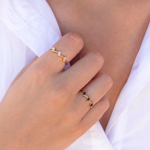 Dainty & Tiny 3 Baguette CZ Zig Zag Ring - Available in White and Black