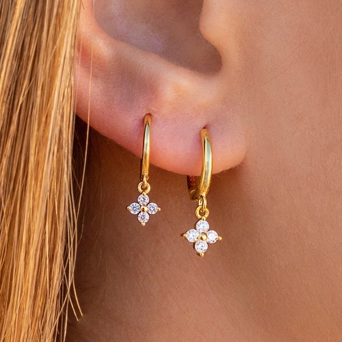 Jewellery Earrings Hoop Earrings Gold Flower Charm Hoop Earrings 