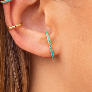 Minimalist Turquoise CZ Ear Lobe Cuff Stud Earrings