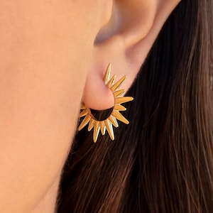 Grandes boucles d’oreilles créoles à pointes de soleil - Disponibles en or, argent et or rose