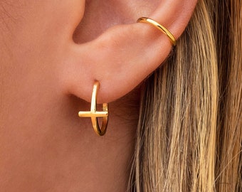 Minimalist & Dainty Cross Shaped Hoop Earrings