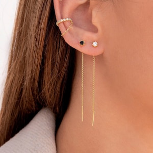 Boucles d'oreilles enfile-fils avec zircons sertis en 6 griffes image 5