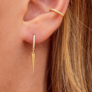 Spike hoop earrings, Cubic zirconias hoop earrings, Huggie hoops with pendant, Hoops with charms, Charm hoop earrings, Cz hoop earrings