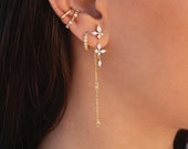 Dainty Marquise Round CZ Long Chain Ear Jacket Earrings