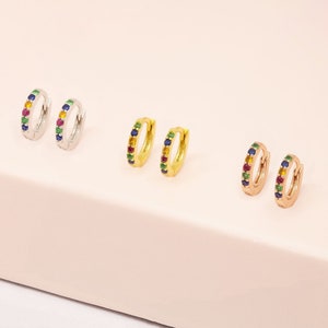 Tiny & Minimalist Multicolor CZ Huggie Hoop Earrings