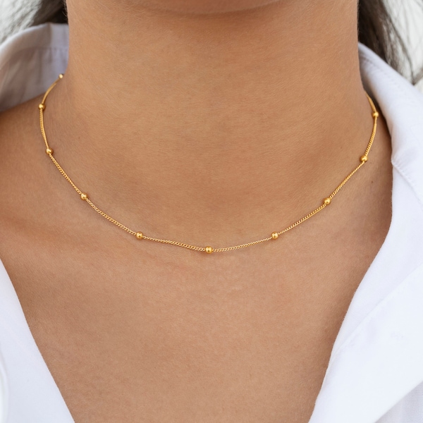 Dainty Ball Charms Thin Curb Chain Choker Necklace