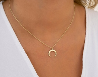 Mond-Halskette, umgekehrter Mond-Anhänger, Boho-Halskette, minimalistische Halskette, Sterling-Silber-Halskette, 18K vergoldete Halskette, Schmuck