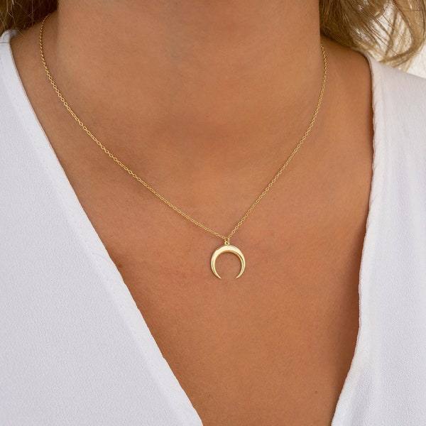 Mond-Halskette, umgekehrter Mond-Anhänger, Boho-Halskette, minimalistische Halskette, Sterling-Silber-Halskette, 18K vergoldete Halskette, Schmuck