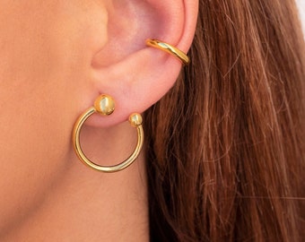 Minimalist Open Front Hoop Earrings With Balls