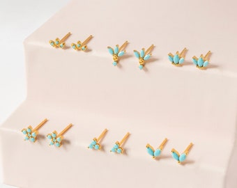 Dainty Turquoise CZ Stud Earrings Collection - 6 Different Designs