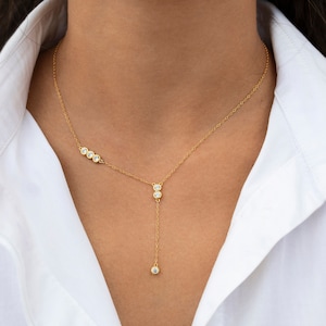 Dainty Asymmetric Bezel CZ Charms Y Shaped Necklace