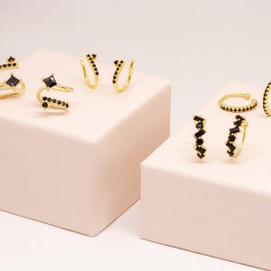 Dainty Black CZ Ear Cuff Earrings - 5 different designs available