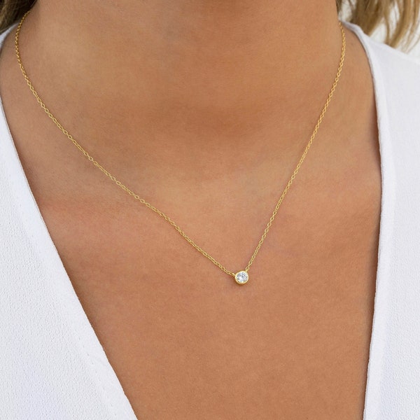 Dainty Bezel CZ Pendant Necklace