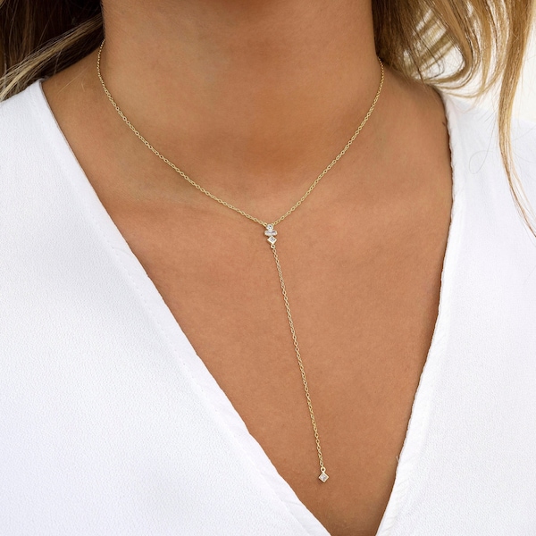 Long necklace, Y necklace, Zircon pendant, Silver necklaces, Dainty necklace, Minimalist necklace, Layering Necklace, Trendy Necklaces 2018