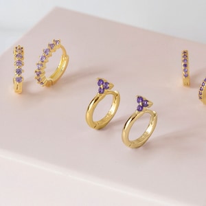 Dainty Purple CZ Hoop Earrings Collection - 3 Different Designs