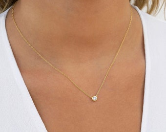 Dainty Bezel CZ Pendant Necklace