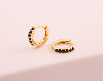 Minimalist & Dainty Black CZ Second Hole Huggie Hoop Earrings - Two sizes available