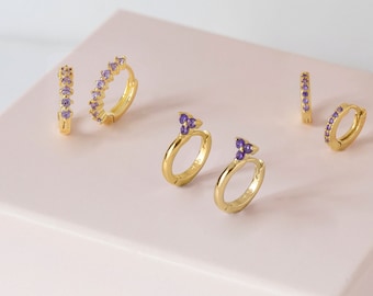 Boucles d'oreilles créoles avec zircons violets - 3 modèles différents disponibles