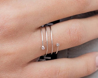 Bague spirale, Bagues en argent, Bagues minimalistes, Bagues avec zircons, Bague en forme de spirale, Bagues pour femmes, Bagues