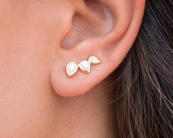 Dainty Nacre Ear Climber Earrings