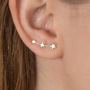 Dainty & Minimalist 3 Stars Ear Climber Earrings