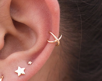 Pendientes ear cuff minimalistas en forma de cruz criss cross