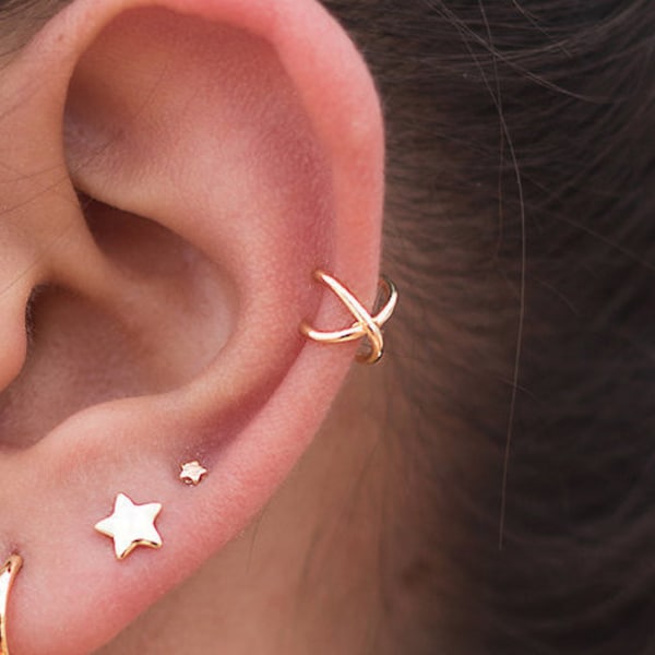 Tiny & Dainty Criss Cross Cartilage Ear Cuff Earrings