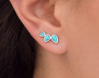 Dainty Cabochon Turquoise Ear Climber Earrings