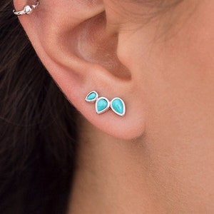 Dainty Cabochon Turquoise Ear Climber Earrings