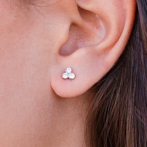 Dainty 3 CZ Spheres Stud Earrings - Larger Size