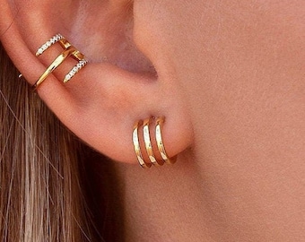 Dainty Triple Band Huggie Hoop Earrings