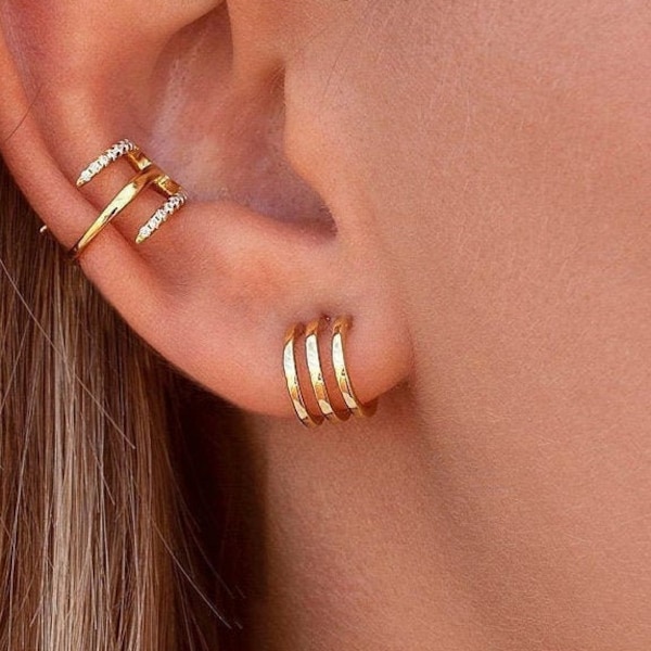 Dainty Triple Band Huggie Hoop Earrings