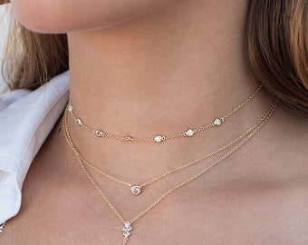 Choker met zirkonen, Zilveren choker, Ketting met zirkonen, Zilveren kettingen, Chokers, Zilveren choker, Moderne kettingen