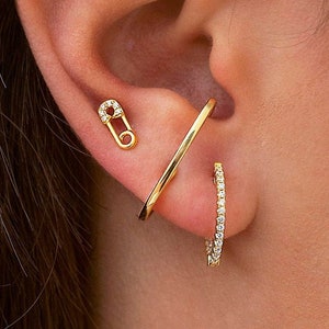 Dainty & Tiny Pave CZ Safety Pin Stud Earrings image 1