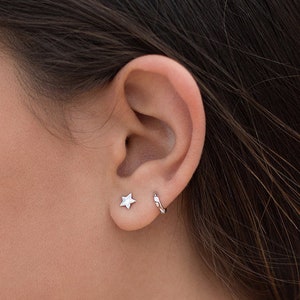 Minimalist & Tiny Second Hole Helix Silver Hoop Earrings Two sizes available: 6 mm and 9 mm image 9