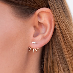 Ear Jacket spikes, Pendientes de pinchos, Pendientes ear jacket, Ear jacket minimalista, Ear jacket de plata, Pendientes modernos imagen 1