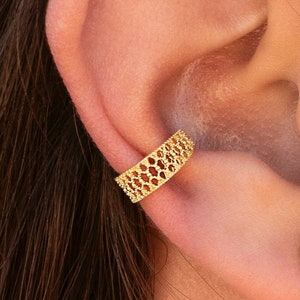 Geometric Lattice Wide Conch Ear Cuff Earrings
