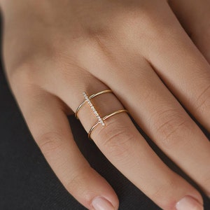 Dainty & Minimalist CZ Bar Double Ring image 6