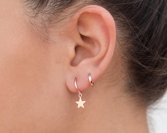 Star hoop earrings, Star Earrings, Silver star hoops, Huggie hoop earrings, Charm earrings, Silver earrings, Earrings for women