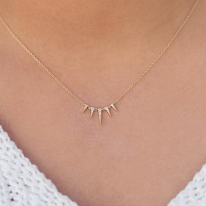 Cz triangles necklace, Cubic zirconias necklace, Spikes necklace, Geometric necklaces, Modern necklaces, Silver necklaces