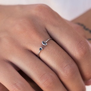 Open ring with black cubic zirconia, Minimalist rings, Adjustable rings, Silver rings, Black cz ring, Modern rings, Dainty rings, Tiny rings