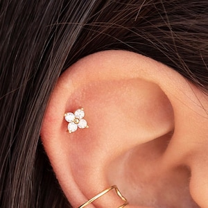 Tiny & Dainty Flower Shaped 4 CZ Stud Earrings image 3