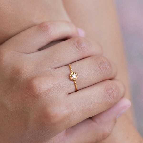 Tiny Flower-shaped CZ Silver Stacking Ring