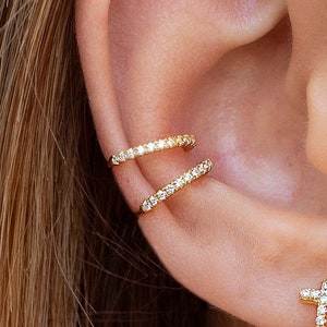 Minimalist & Dainty Pave CZ 1 Band Ear Cuff Earrings - Stones available in White, Turquoise and Fuchsia