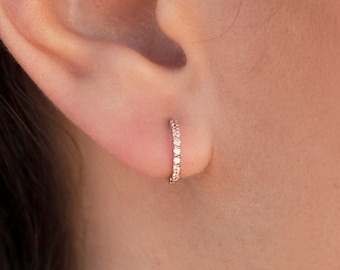 9K Solid Gold Cz Huggie Hoops - Gold, Rose Gold or White Gold; Stones Available in White or Black