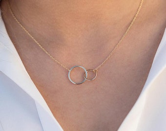 Circles necklace, Two circles necklace, Circles pendant, Infinity necklace, Couple necklace, Sterling silver necklace, Minimalist necklace