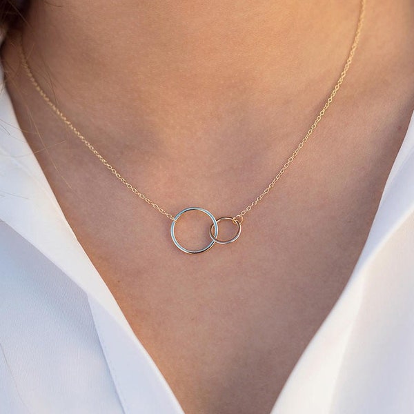 Circles necklace, Two circles necklace, Circles pendant, Infinity necklace, Couple necklace, Sterling silver necklace, Minimalist necklace